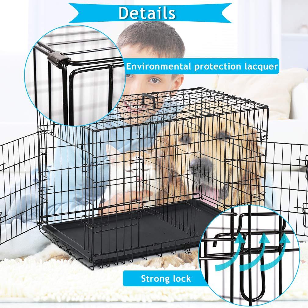 CL.HPAHKL Durable Large Dog Crate, Folding Metal Dog Kennel Double Door Dog Cage with Plastic Tray, Wire Crate for Large Dog Indoor Outdoor Travel (Black, 42 inch)
