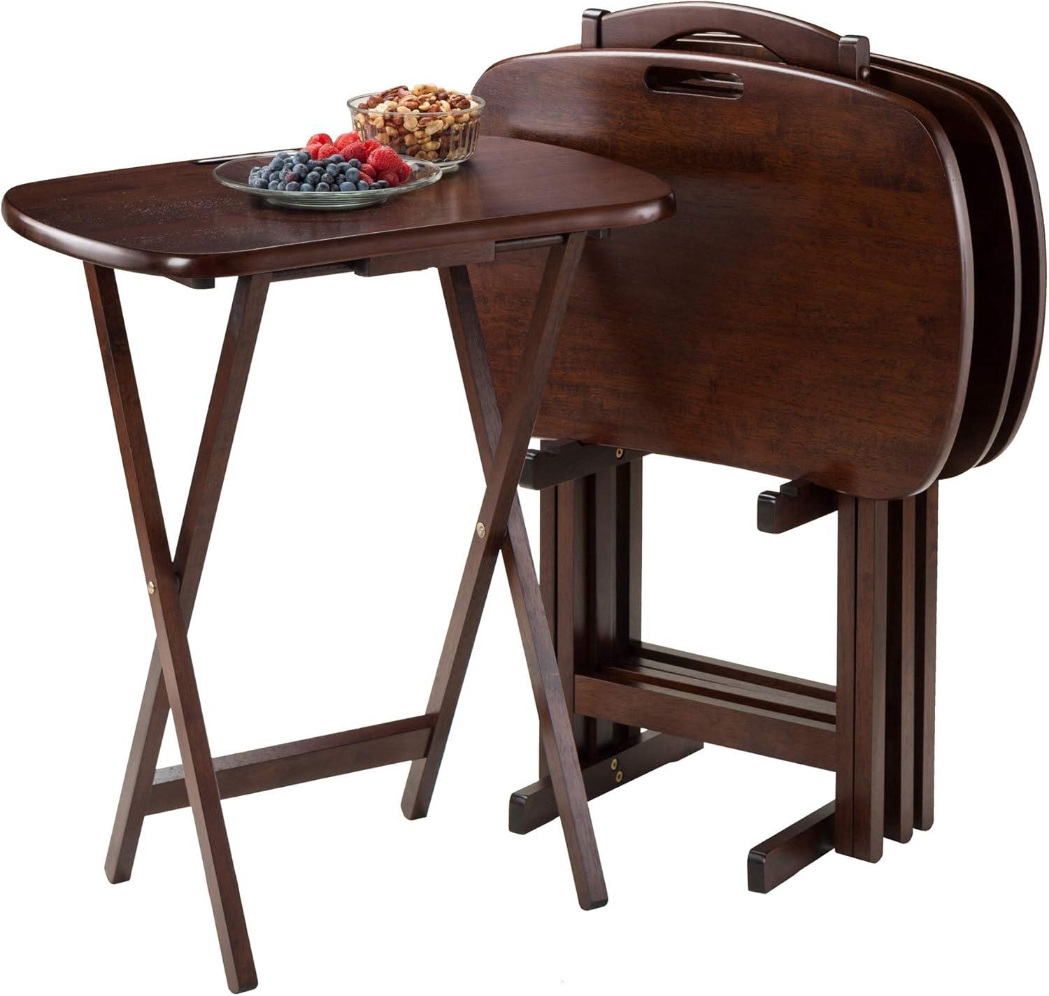 5pc Lucca TV Set Walnut Finish - Winsome: Portable Folding Tables, MDF Top, Wood Legs, Stand Included