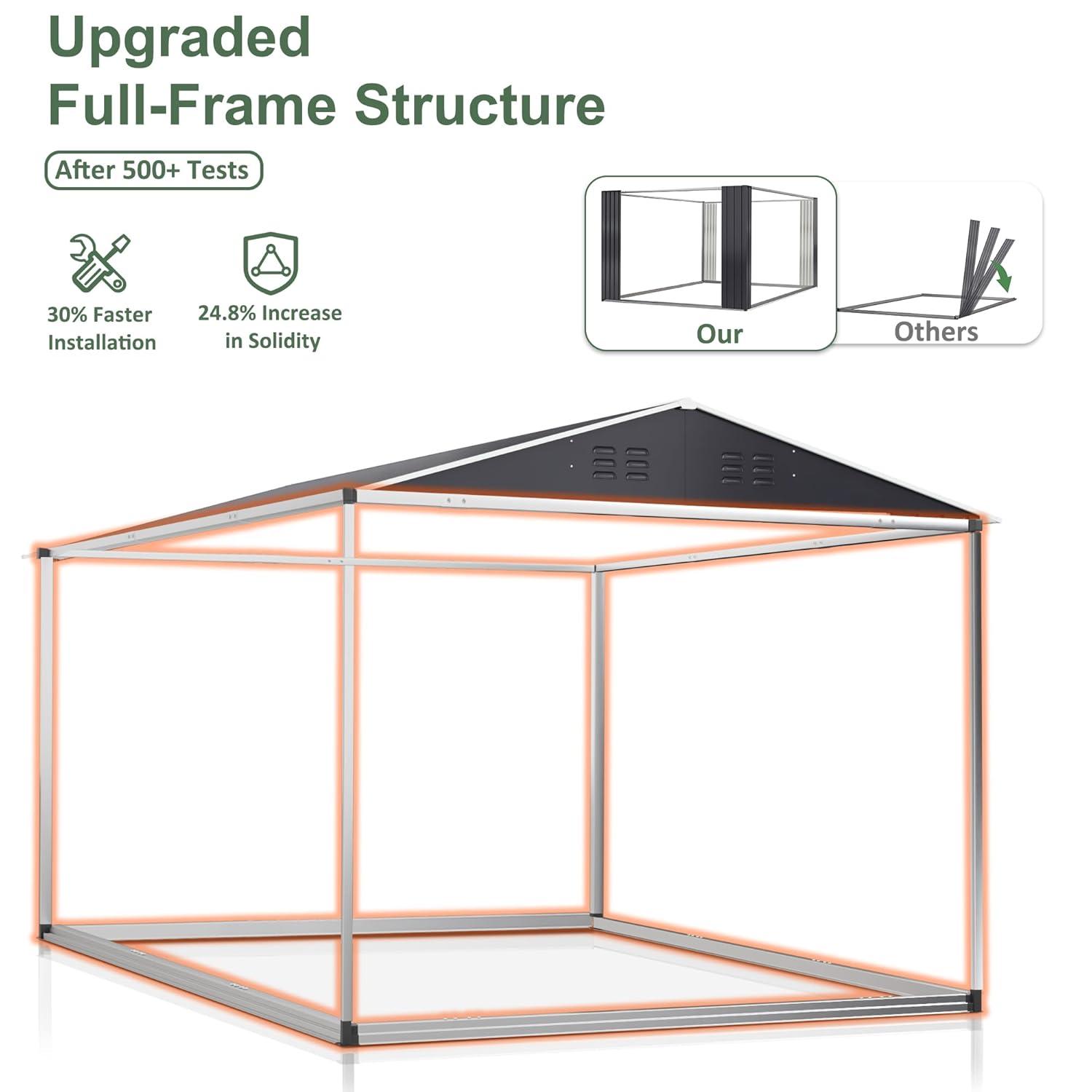 NETAJE 8'x12' Outdoor Metal Storage Shed with Upgraded Frame and Lockable Doors for Backyard, Garden, Lawn, Brown