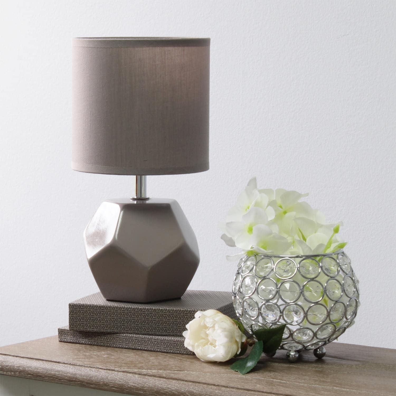 Simple Designs Round Prism Mini Table Lamp with Matching Fabric Shade Gray