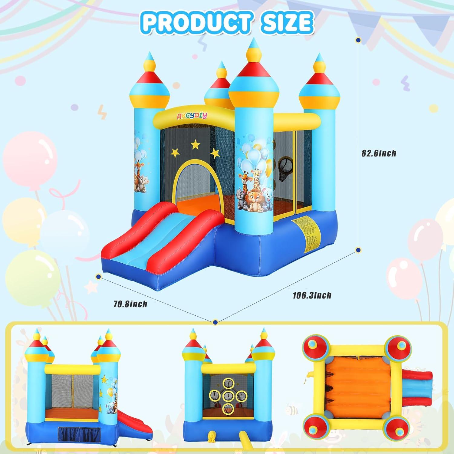 Ancheer 9ft x 6ft Animal Inflatable Bounce House for Kids, Inflatable Bouncy Castle with Blower, Jumping House with Slide/Pitching Game, Indoor Outdoor Toddler Kids Party
