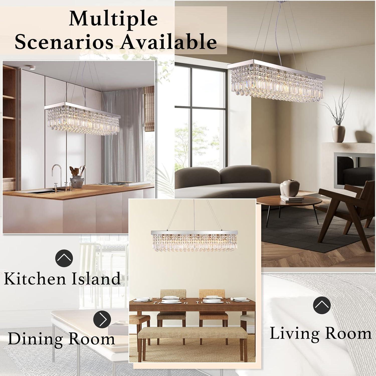 HOOMEDELIER Crystal Chandelier,Modern LED Chandelier,Adjustable Pendant Fixture for Dining Room