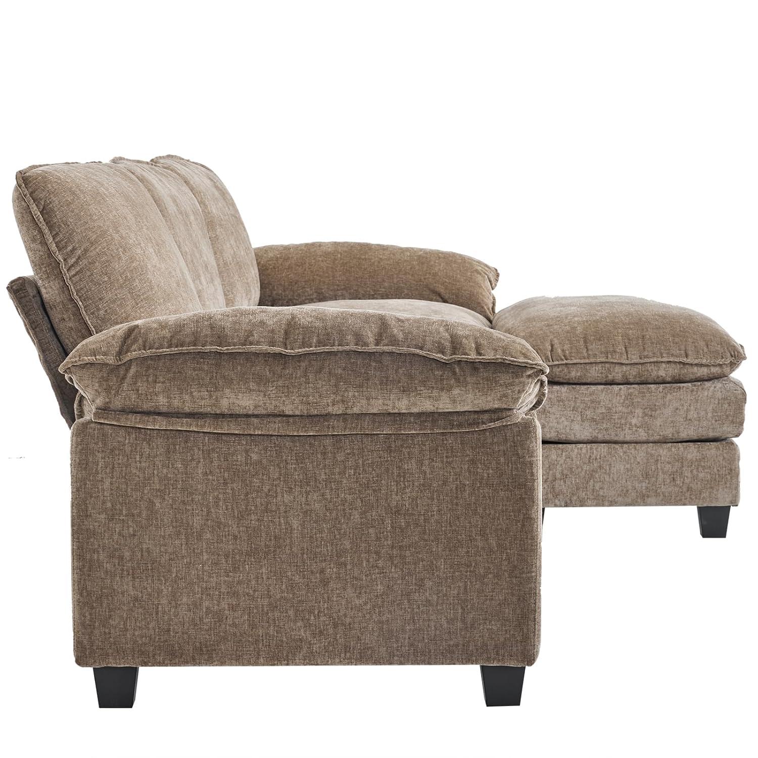 Karl home Sectional Sofa Modular Deep Seat Sofa Couch with Ottoman, Chenille Sofa Sleeper Comfy Upholstered Furniture for Living Room, Apartment, Studio, Office, (3-Seat & 1-Ottoman, Light Brown)