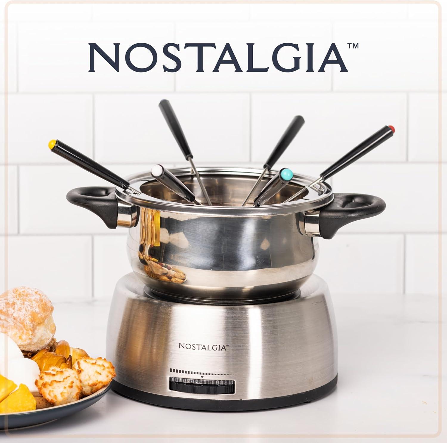 Nostalgia Nostalgia 6-Cup Stainless Steel Electric Fondue Pot with Temperature Control, 6 Color-Coded Forks and Removable Pot - Perfect for Chocolate, Caramel, Cheese, Sauces and More