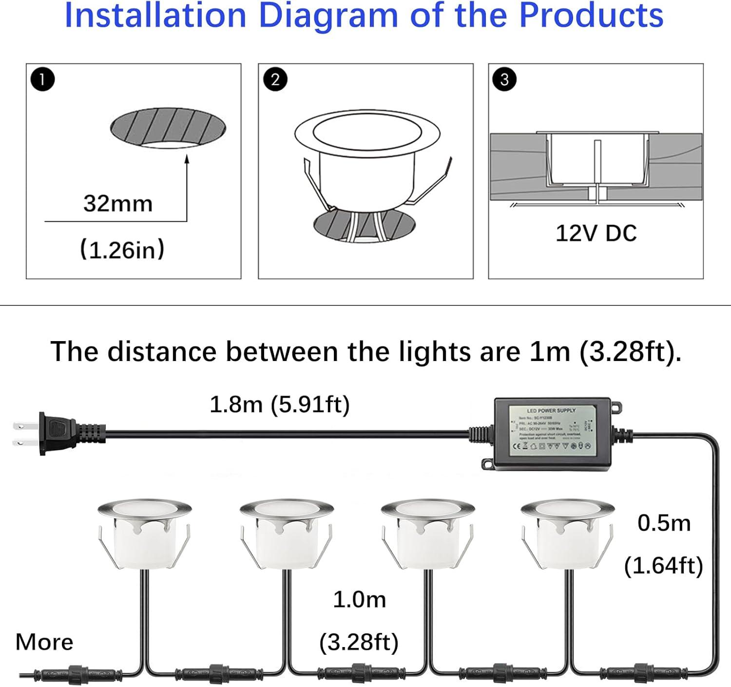 Warm White Stainless Steel LED Outdoor Deck Lights Kit, 20 Pack