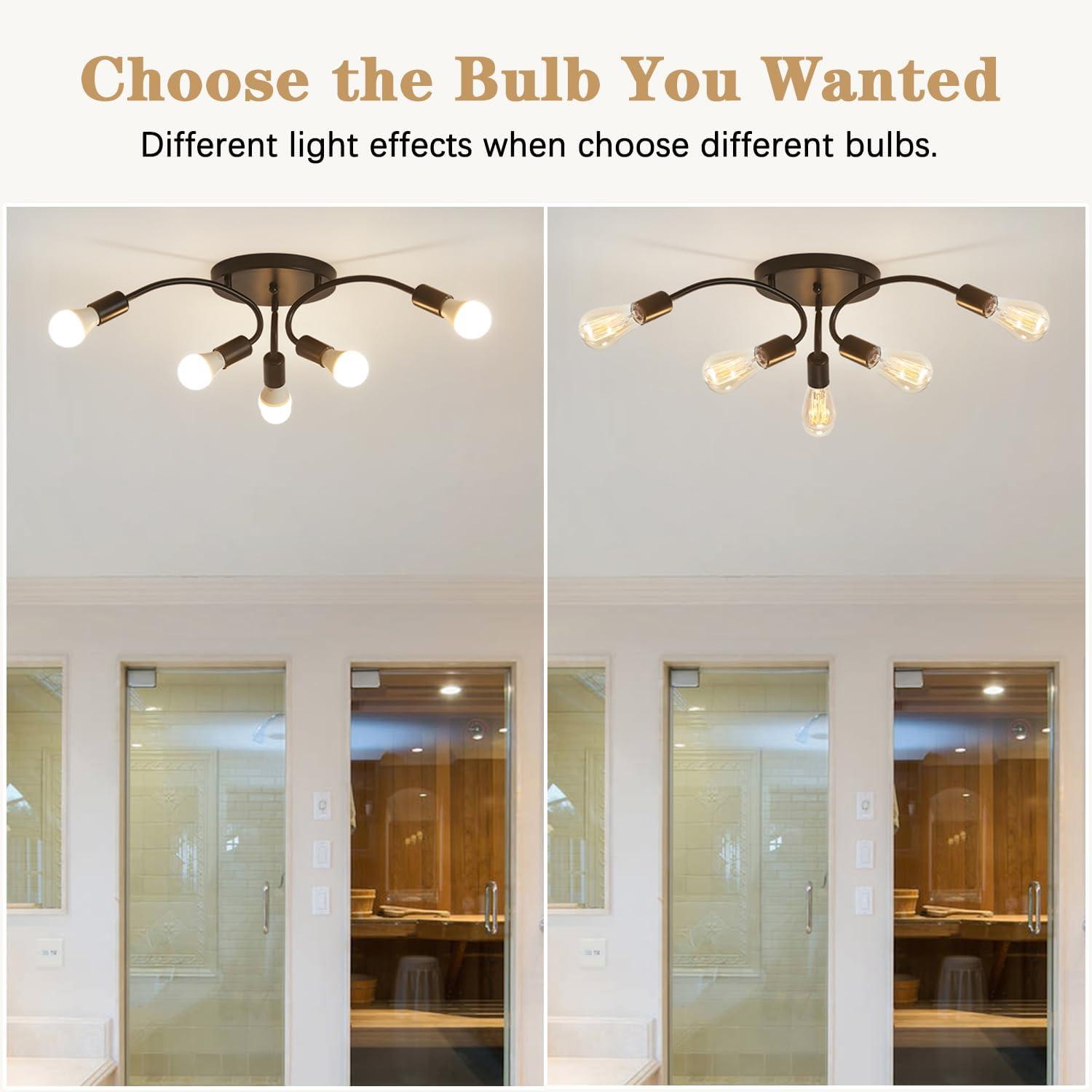Modern Sputnik Chandeliers, 6-Light Ceiling Light Fixture for Bedroom, Kitchen, Dining Room, Living Room, Black with E26 Bulb Base