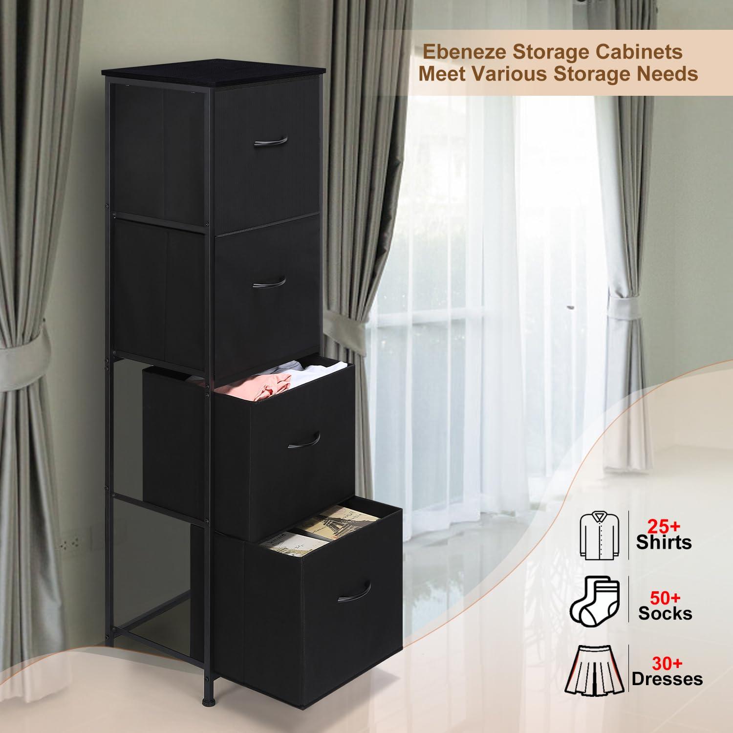 ZUNMOS 4 Drawer Fabric Dresser for Bedroom, Tall Chest of Drawer Organizer Storage Cabinet for Closet, Entryway, Black