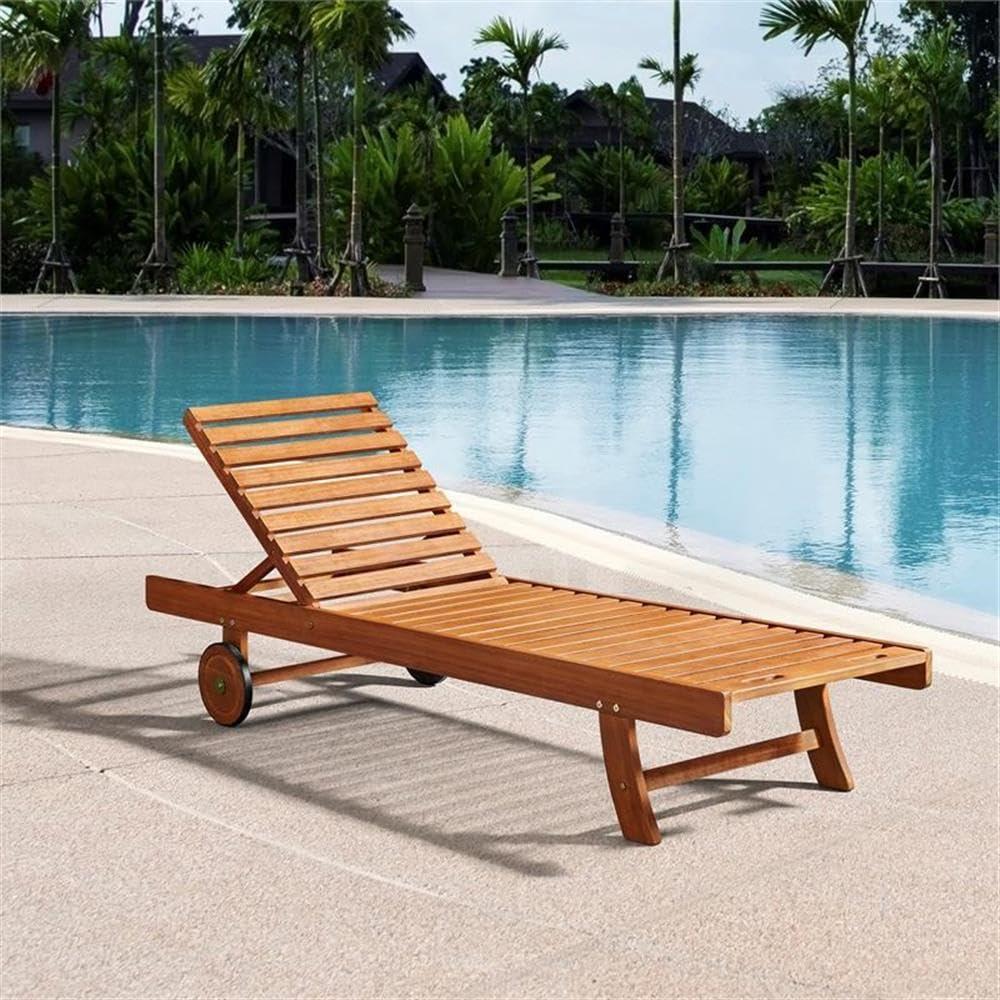 Caspian 73" Wide Eucalyptus Wood Outdoor Lounge Chair with Mesh Seating