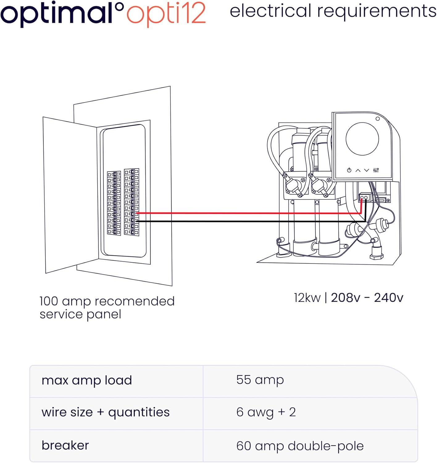 Optimal Calentador de Agua Eléctrico Inteligente sin Tanque de 12kw 2,5 GPM / Opti 12