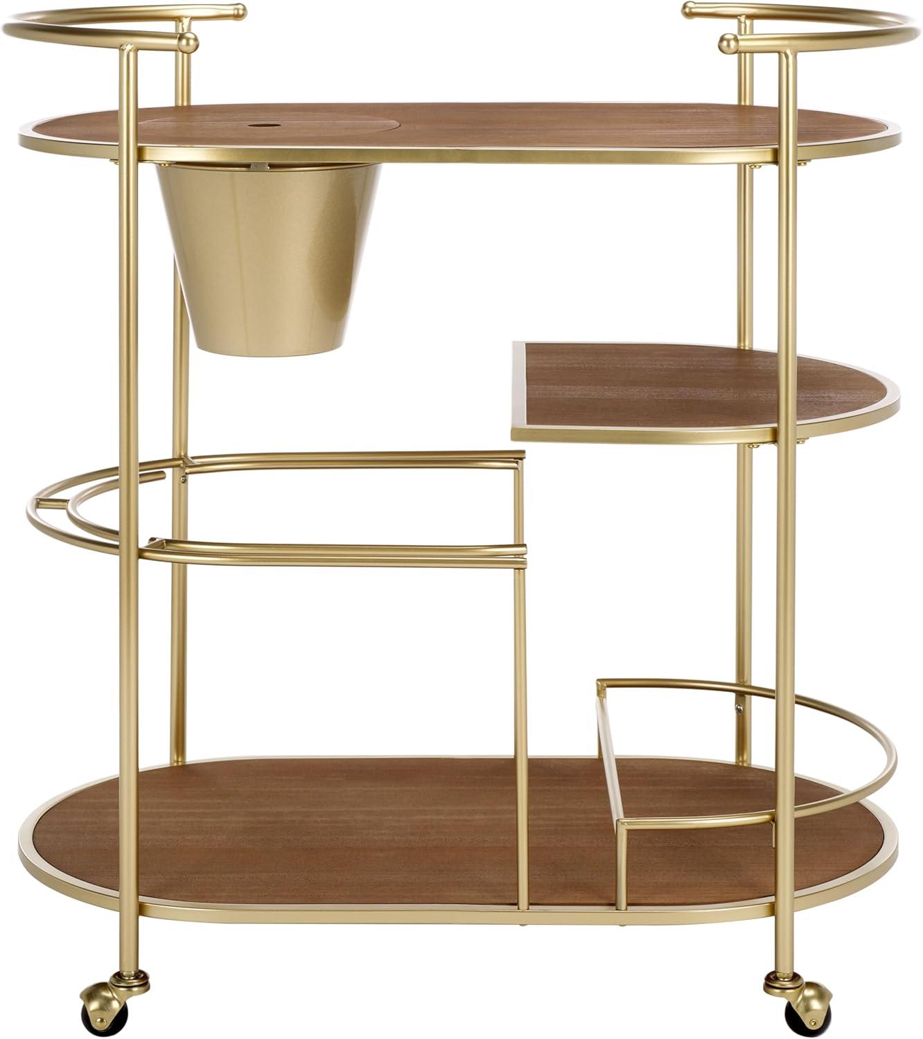 Alora 2 Tier Bar Cart With Bucket - BCT2502A - Brushed Gold/Natural - Safavieh