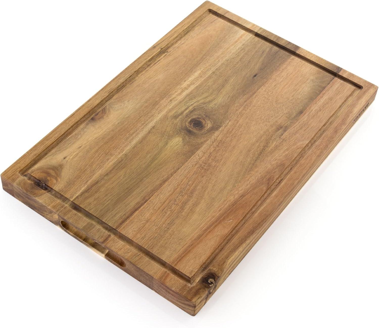 Acacia Wood Rectangular Cutting Board with Groove Handles