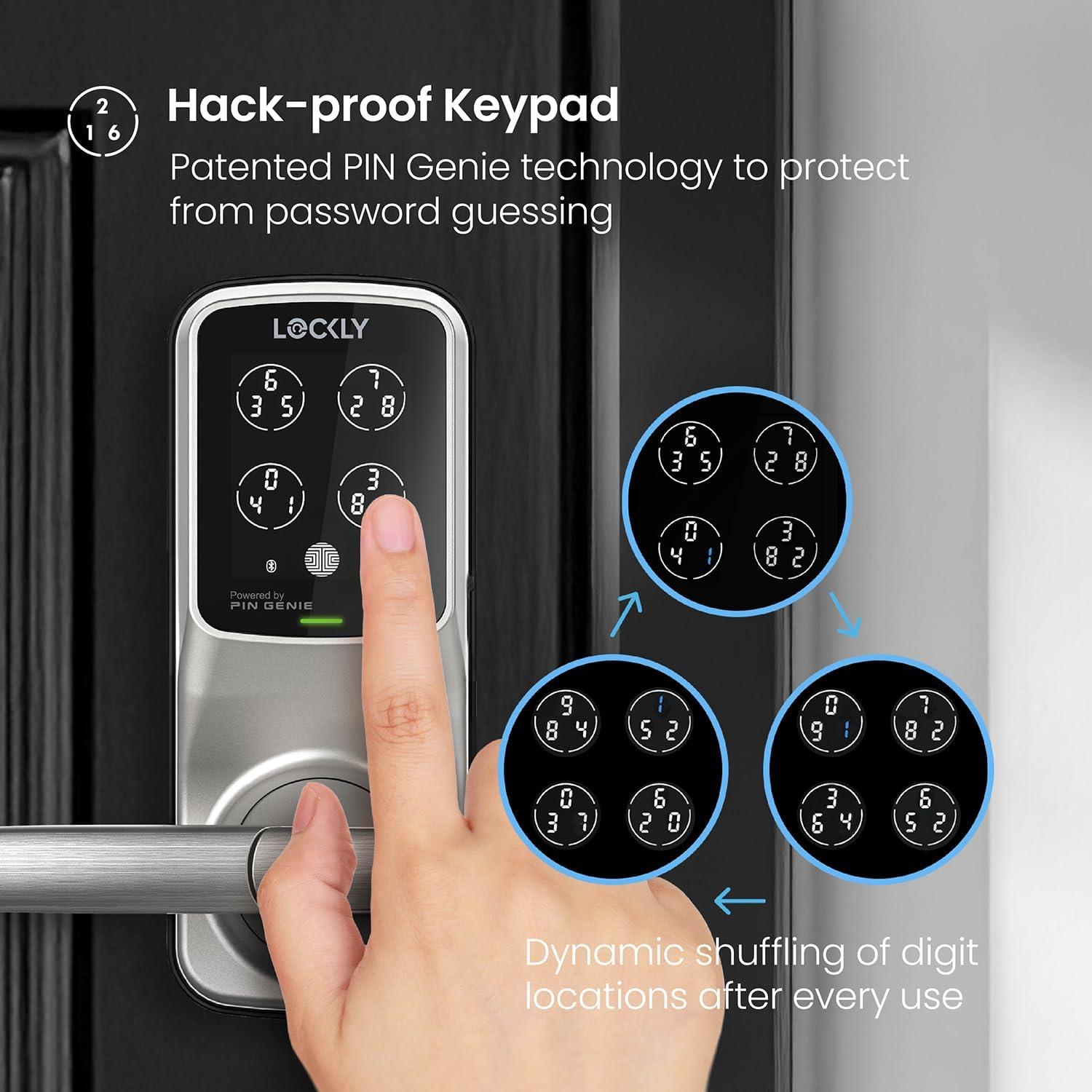 Lockly Secure Plus Bluetooth Smart Door Lock, Keyless Entry with PIN Genie® Digital Keypad, 3D Biometric Fingerprint Sensor Front Door Lock with Handle, Voice Control & Auto Lock - Latch Edition