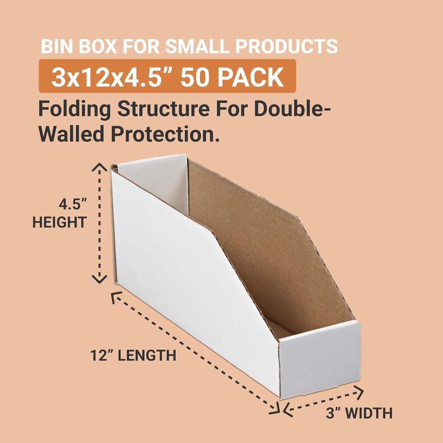 Box Partners Open Top Bin Boxes 3" x 12" x 4 1/2" White 50/Bundle BINEB123