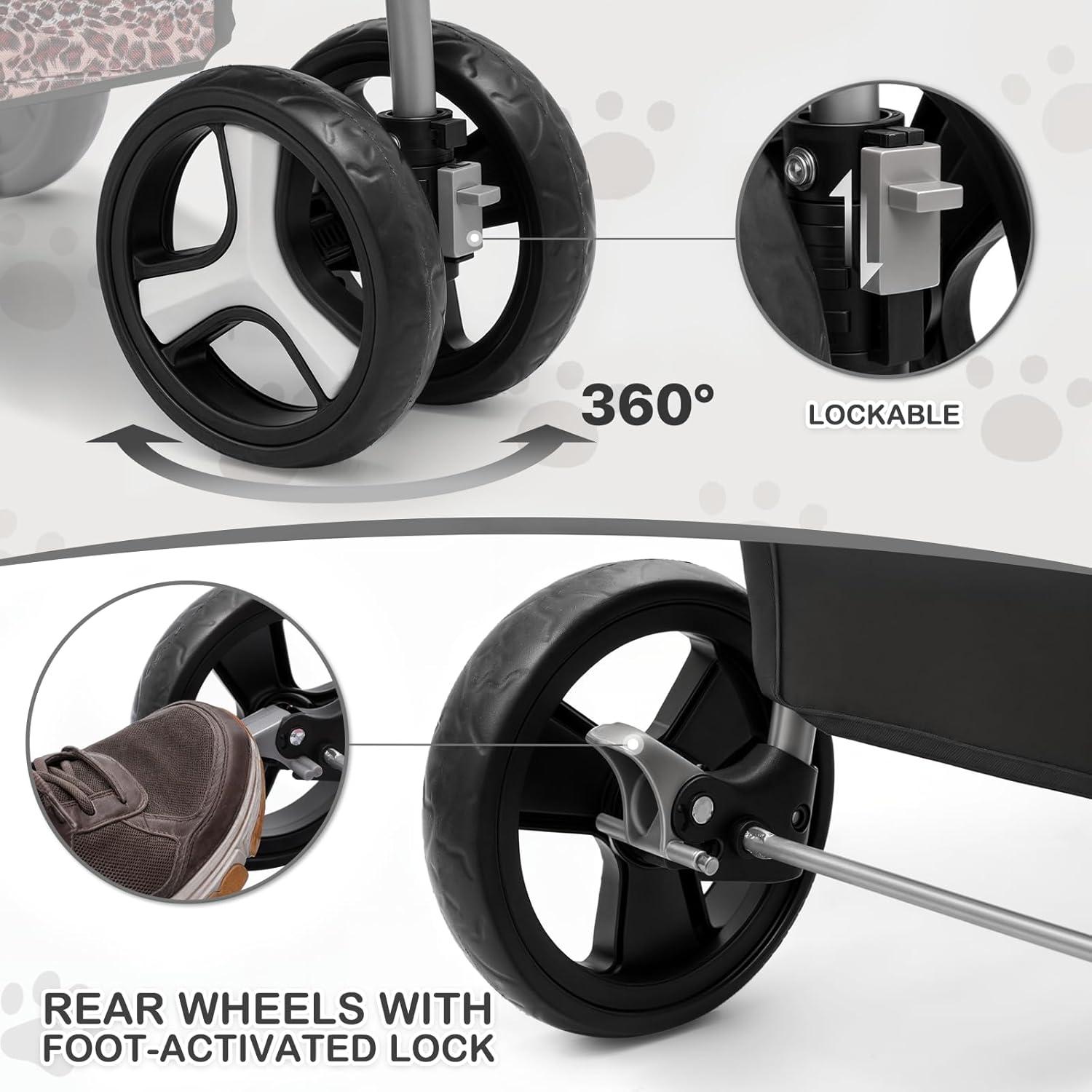 MoNiBloom Folding Pet Stroller, Foldable Dog Jogger Stroller with Detachable Carrier, Basket and Cup Holder