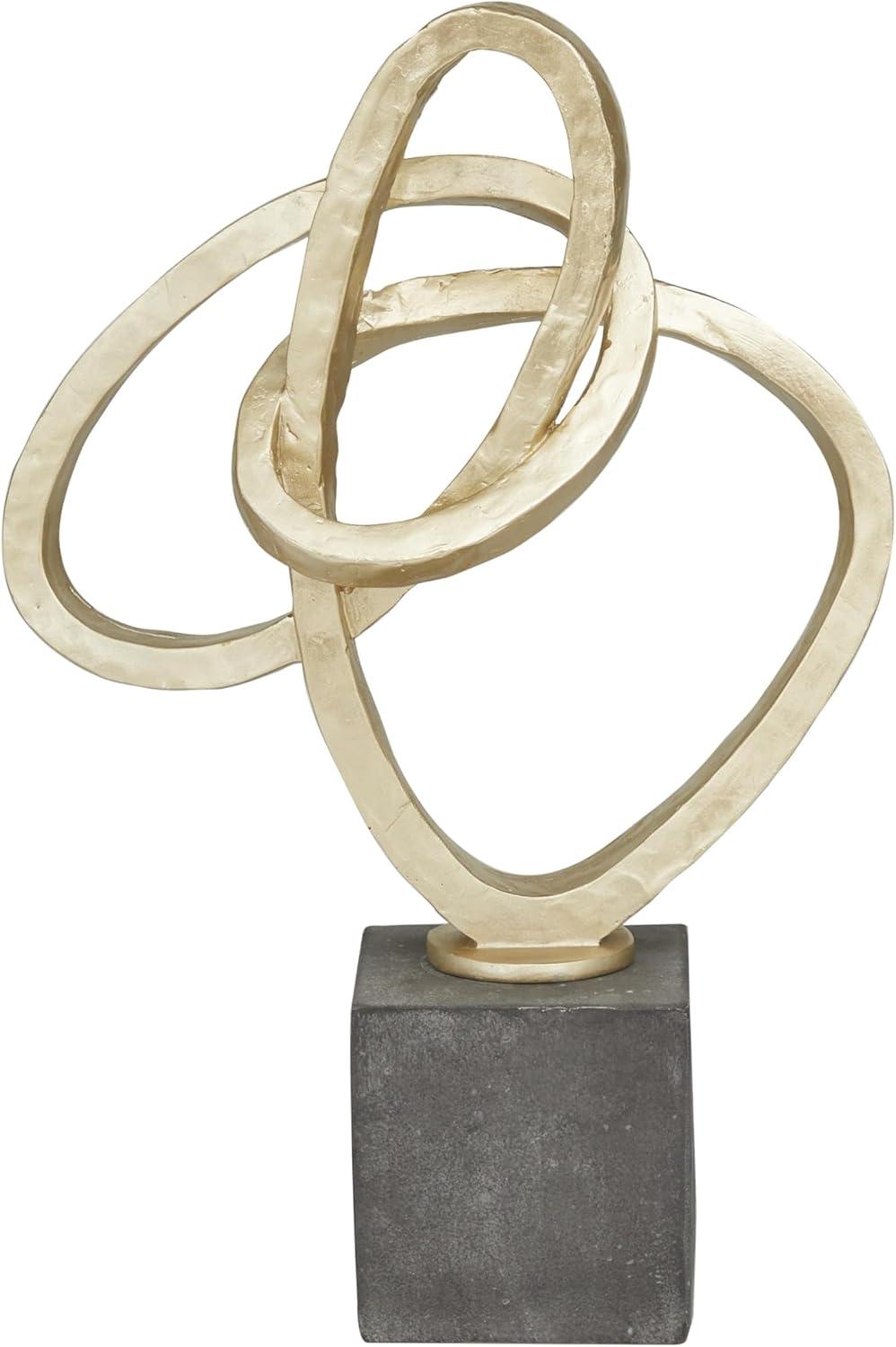 11" x 17" Gold Polystone Link Abstract Sculpture with Black Base, by DecMode