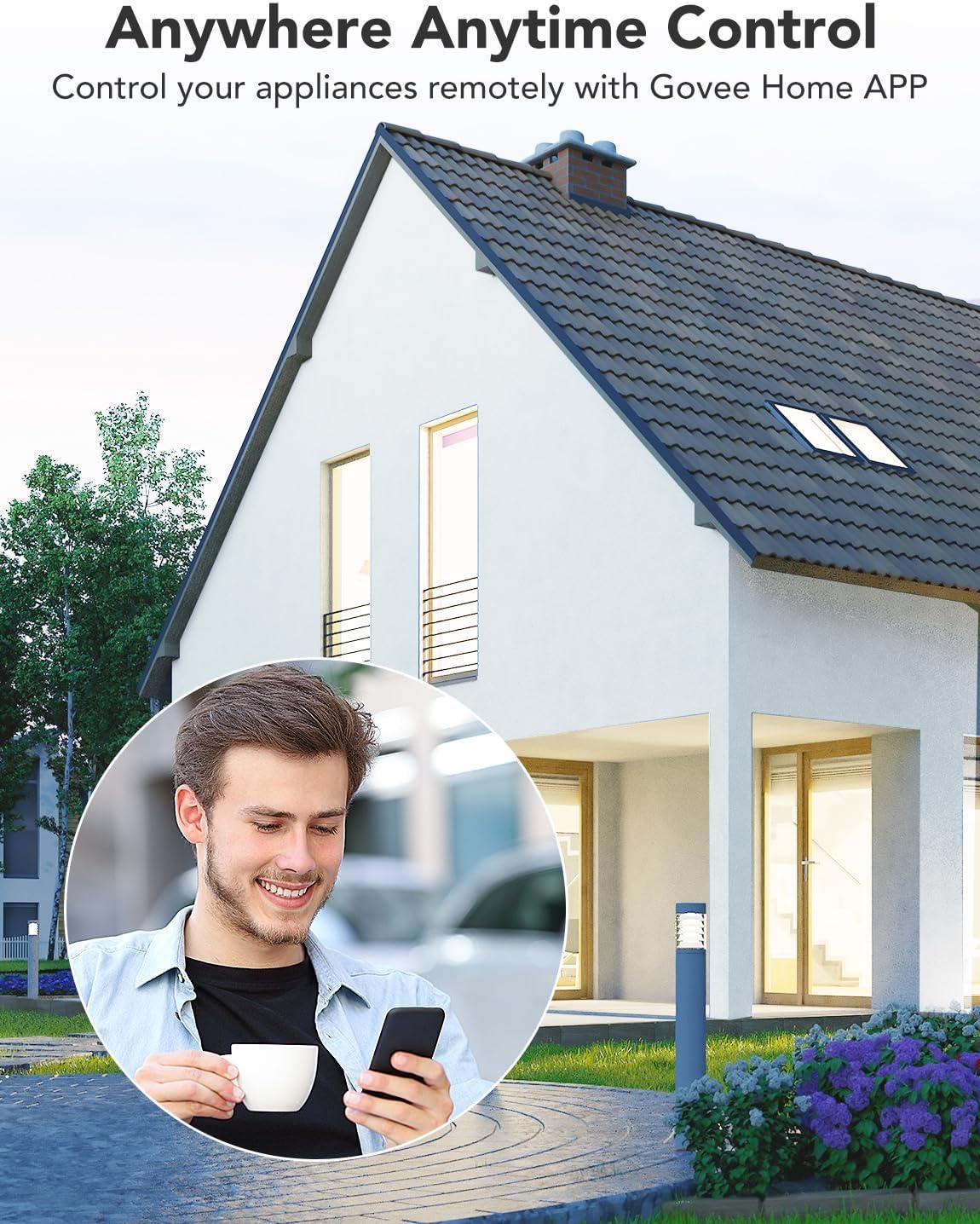 Govee Smart Plug with Energy Monitoring, WiFi Bluetooth Plug Work with Alexa and Google Assistant, 15A Smart Outlets with Timer & Group Controller, No Hub Required, ETL&FCC Certified for Home, 1 Pack