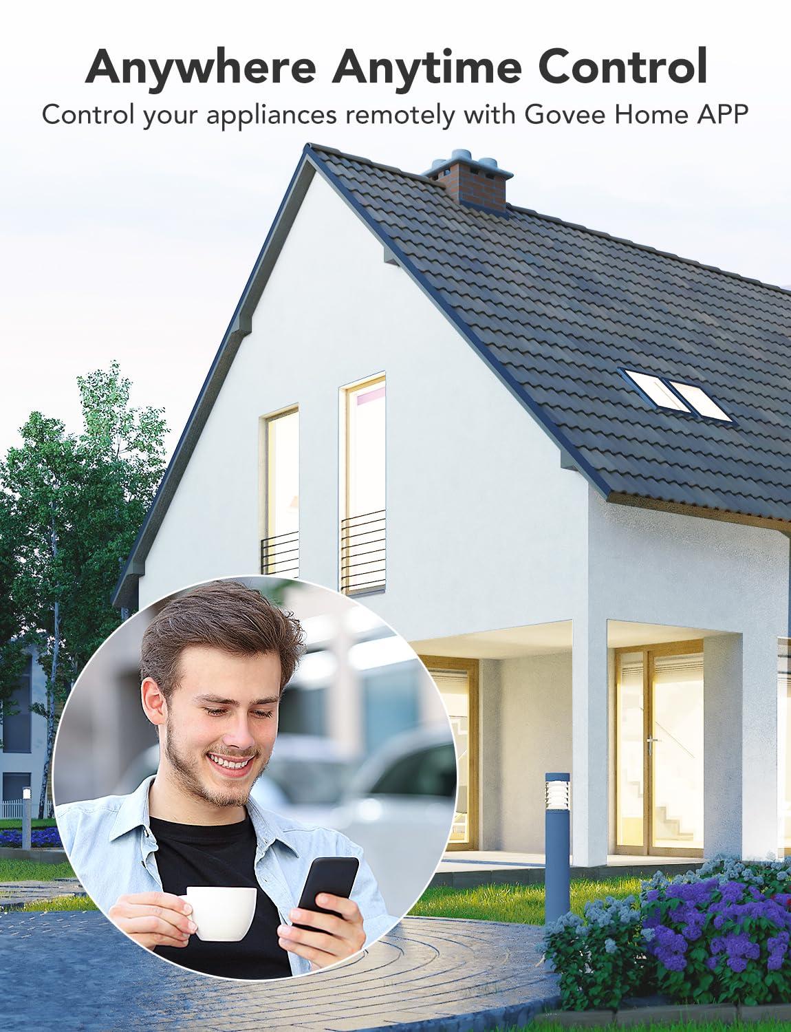 Govee Smart Plug with Energy Monitoring, WiFi Bluetooth Plug Work with Alexa and Google Assistant, 15A Smart Outlets with Timer & Group Controller, No Hub Required, ETL&FCC Certified for Home, 1 Pack