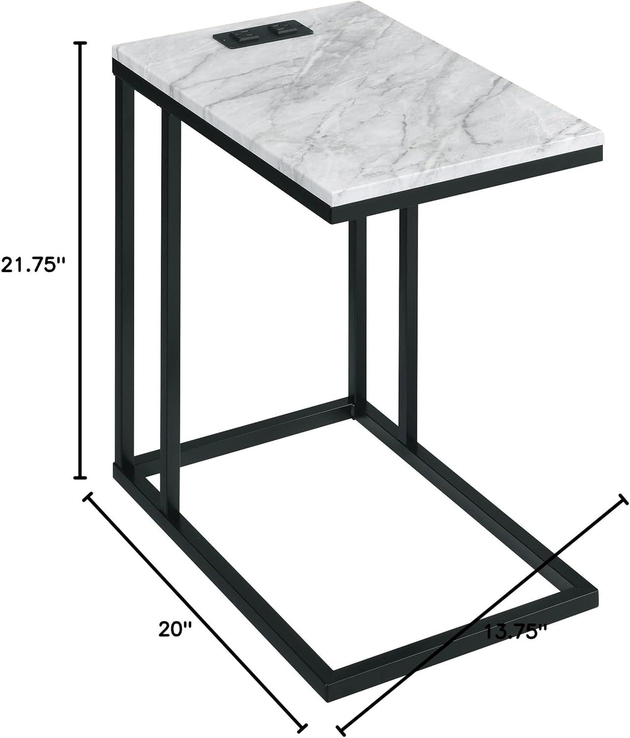 Norwich C Table with Power Port Black/White - OSP Home Furnishings: Side Service, Steel Frame, MDF Top