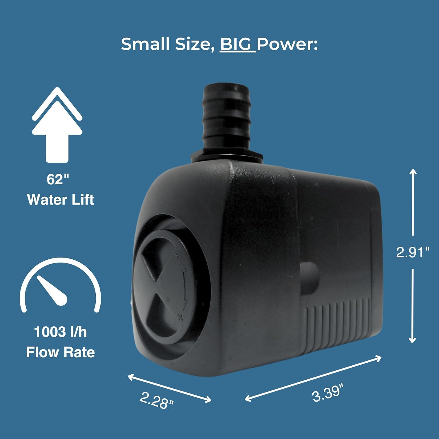 Black Submersible Water Pump for Fountains and Ponds, 265 GPH