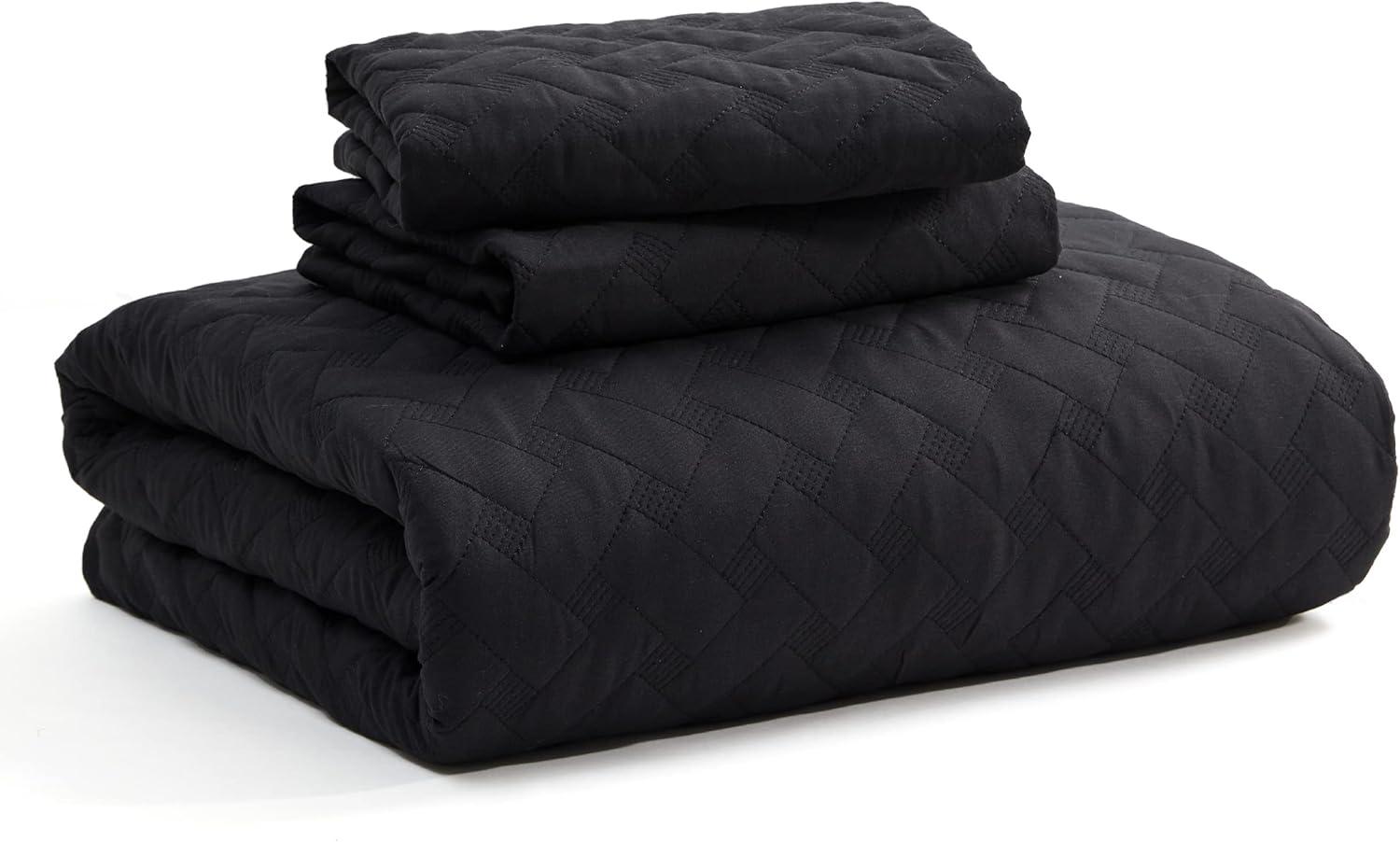 King Black Microfiber Quilt Set with Pillow Shams