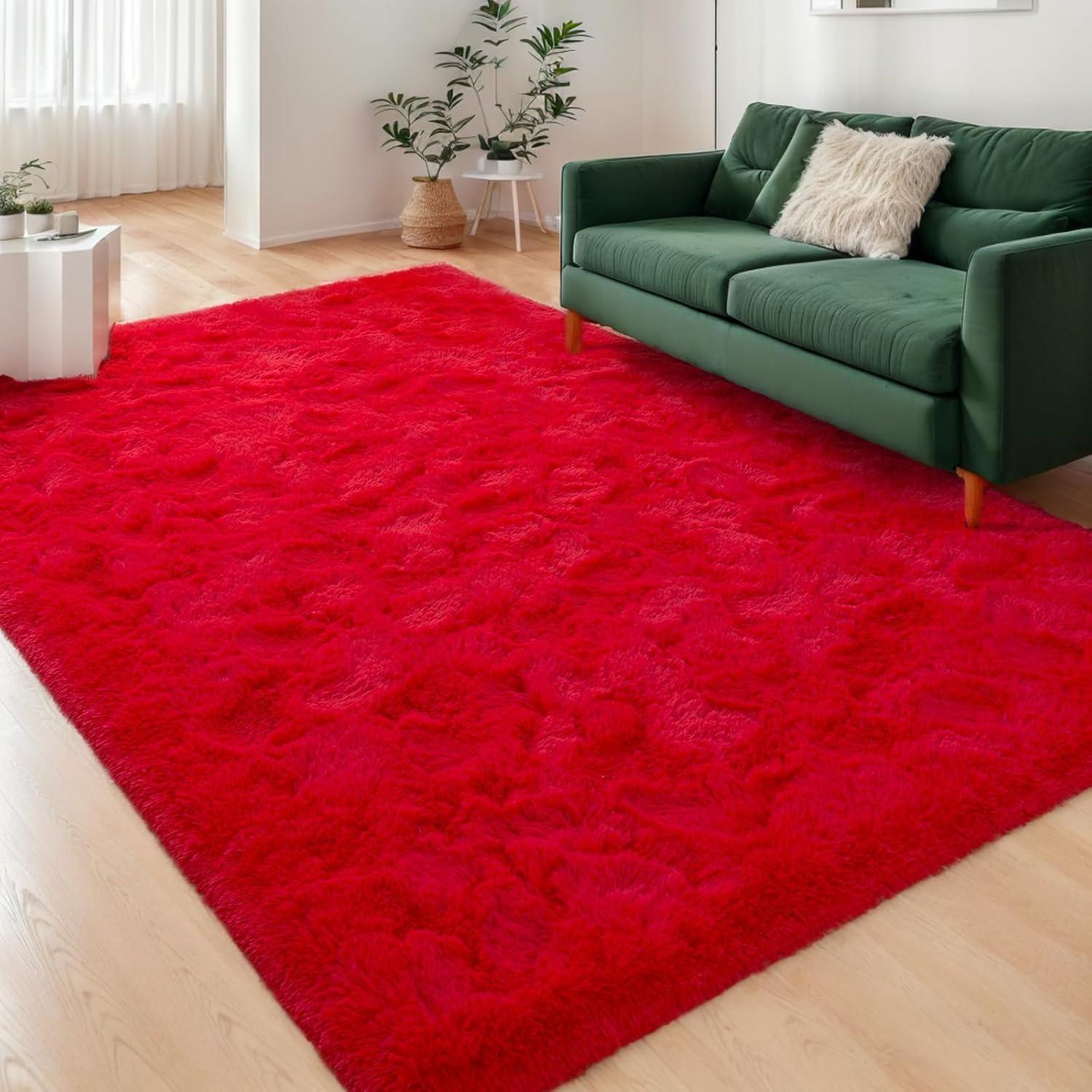 Softlife Super Soft Rug For Living Room Fluffy Rugs For Dorm Room Cute Plush carpet For Bedroom,8' x 10',Red