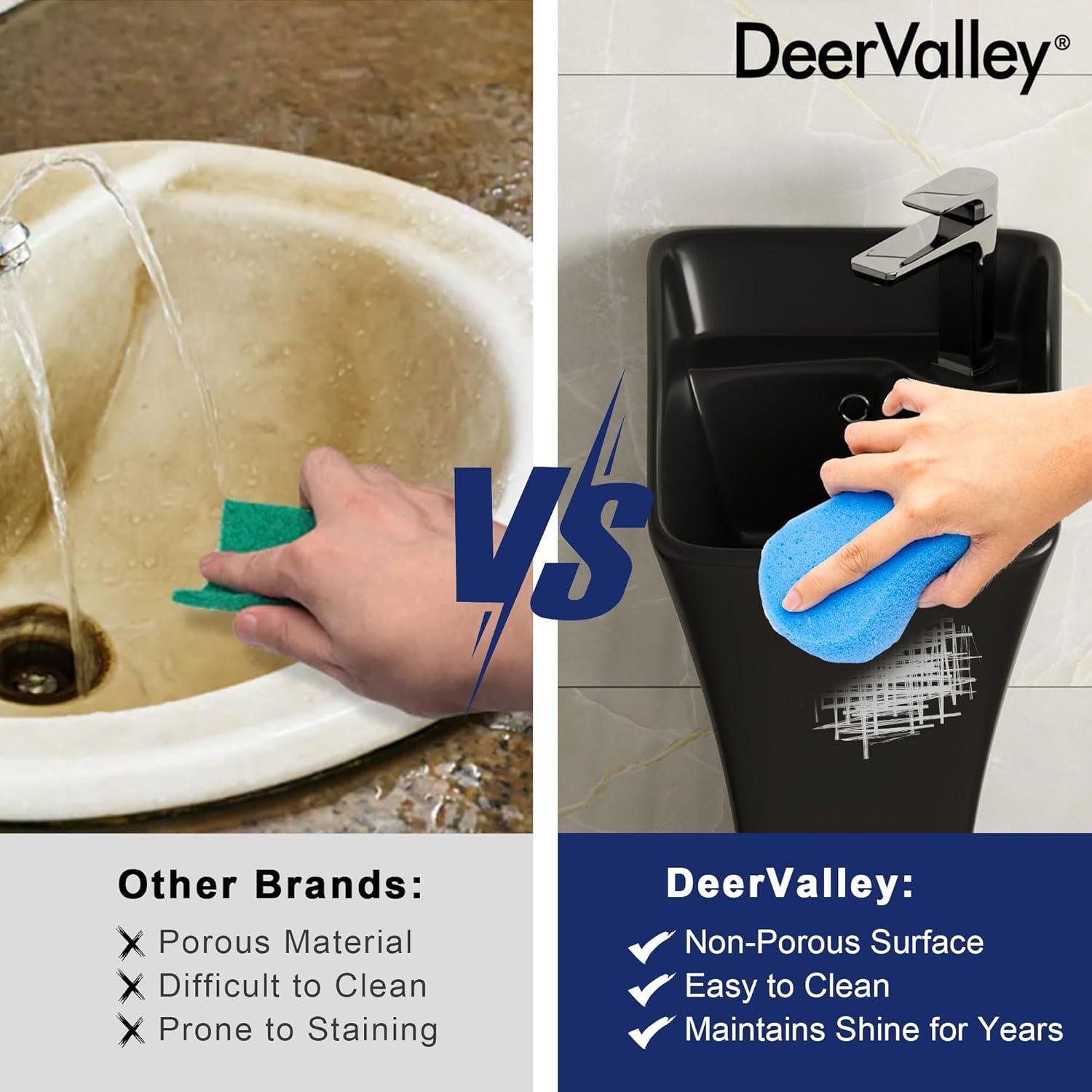 Deervalley Small Pedestal Bathroom Sink 11"L X 13"W X 35"H Ceramic One Piece Bath Sink With Overflow