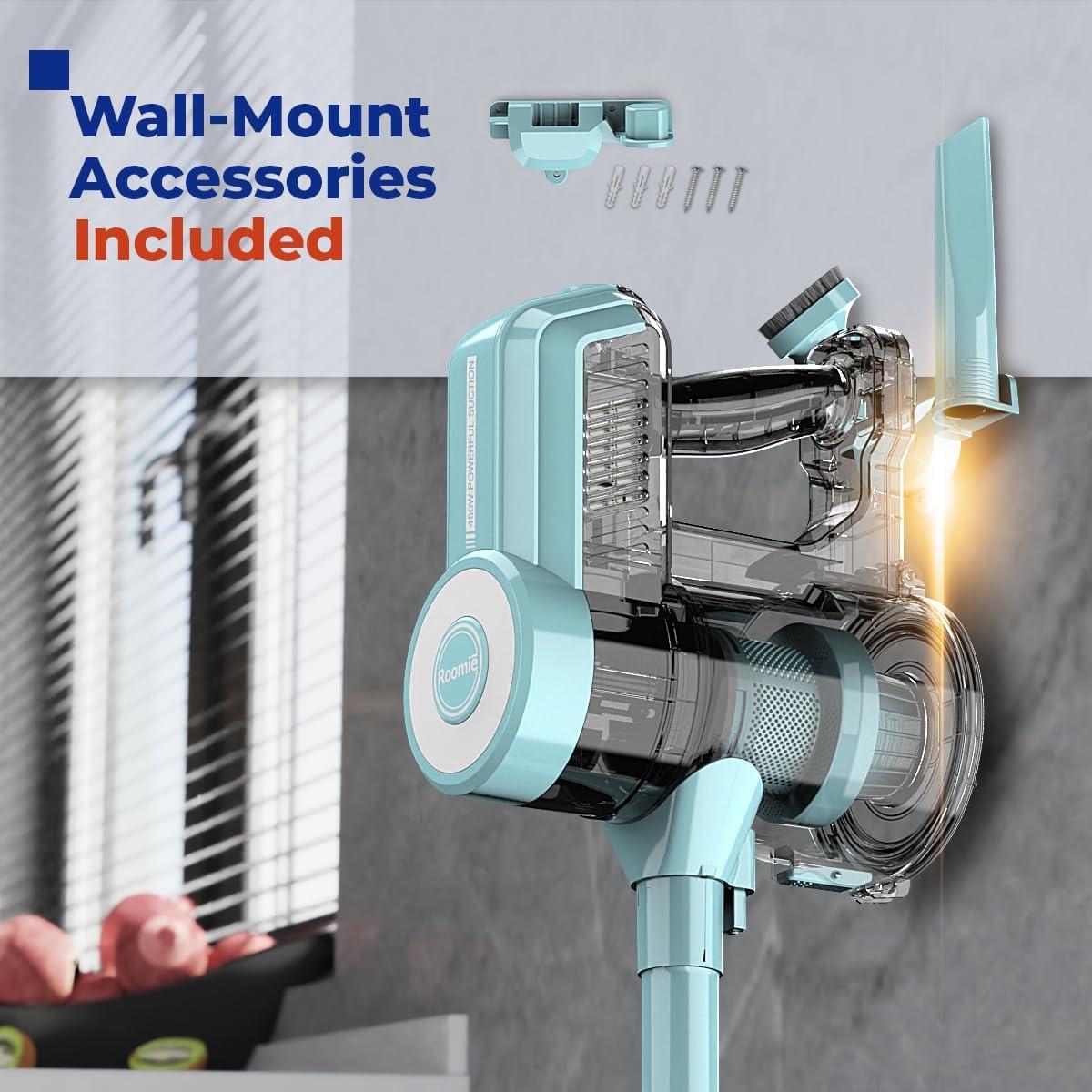 ROOMIE TEC Vincent Cordless Upright Vacuum Cleaner, High-Power 2200mAh Li-ion Rechargeable Battery