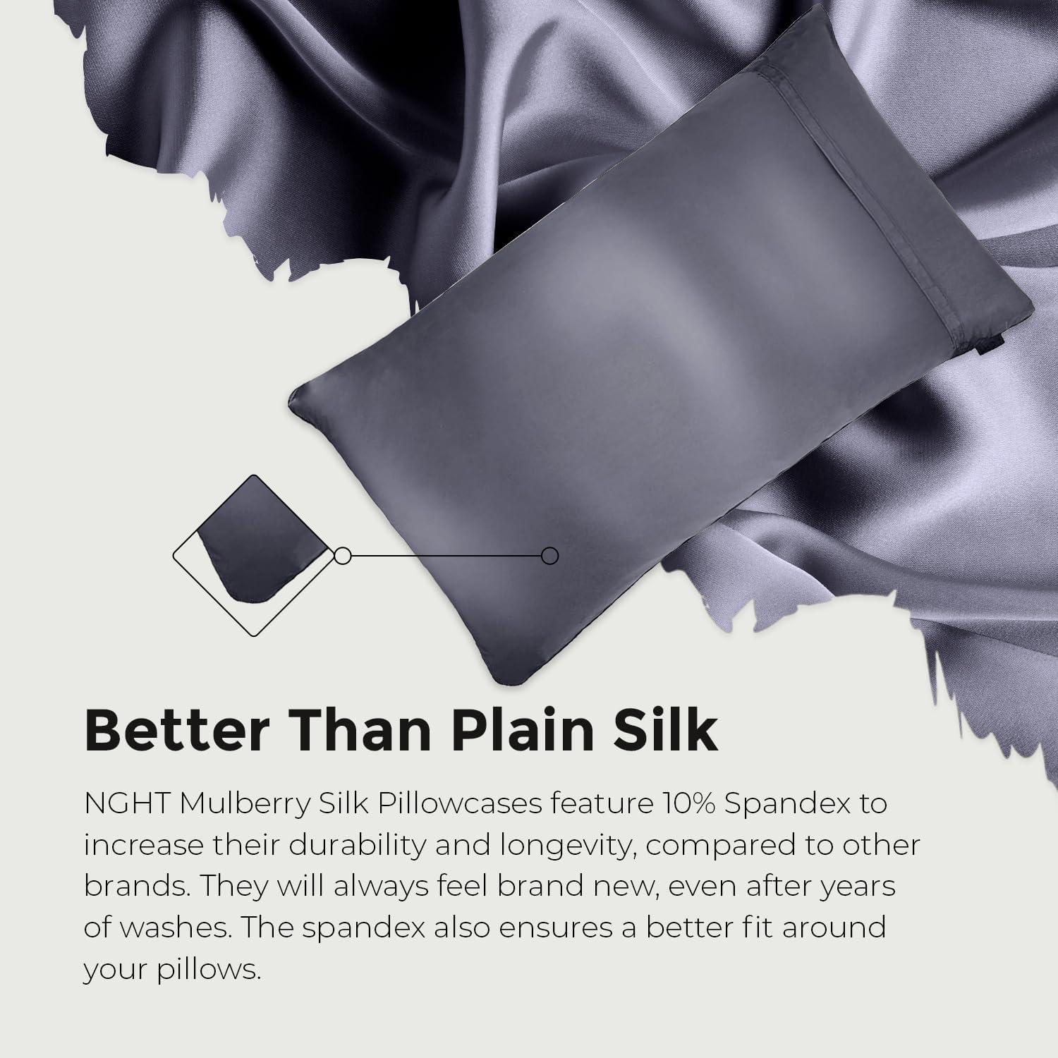 Discover Night LLC NIGHT Silk Washable Pillowcase - Luxury Mulberry Silk Pillow Covers for Skin and Hair Silver - King