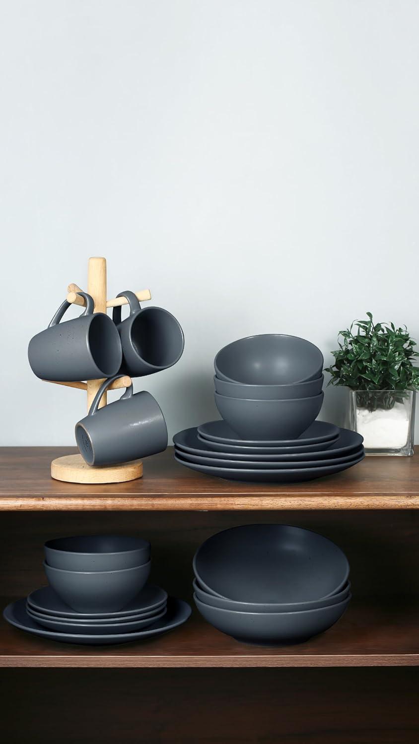 Charcoal Matte Ceramic Round Dinnerware Set for 4