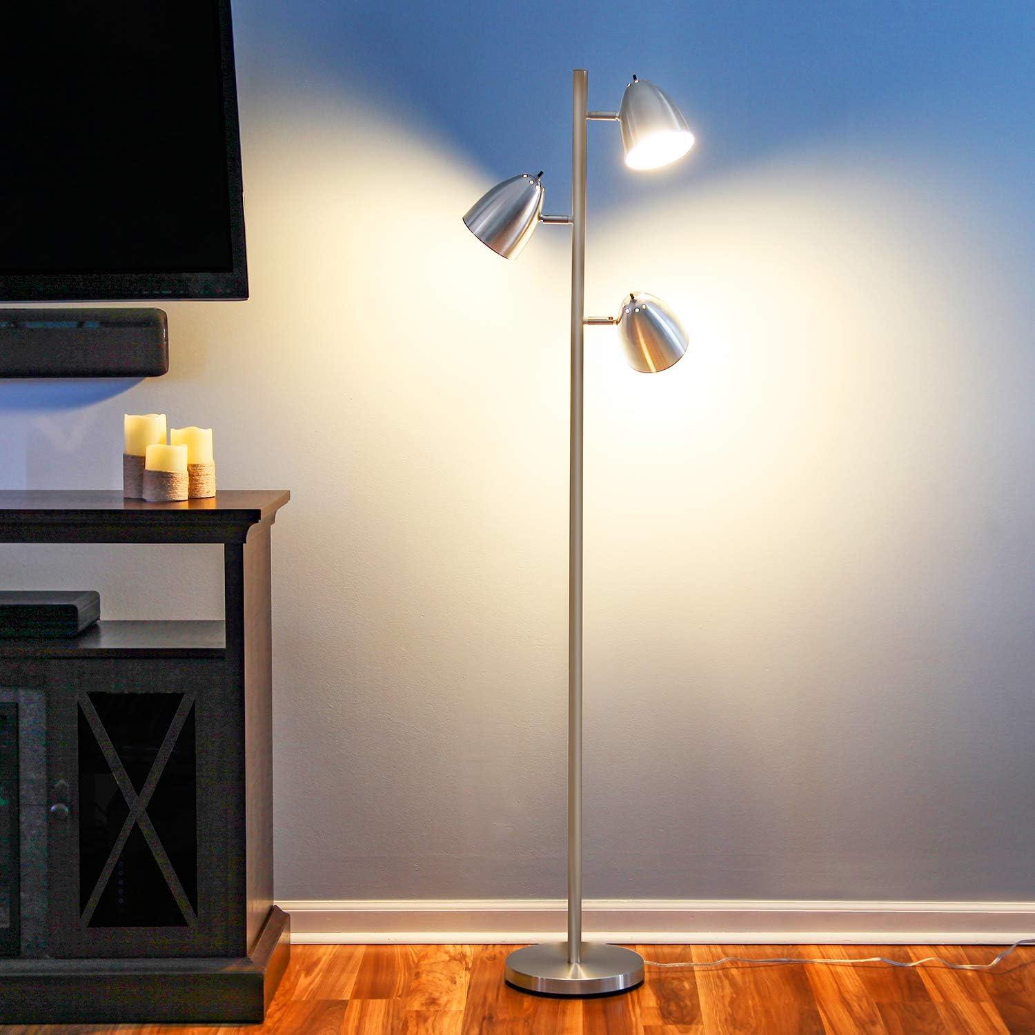 Brightech Jacob 64" Modern 3-Light Adjustable LED Floor Lamp with Silver Finish and Metal Cone Shades, Bulbs Included