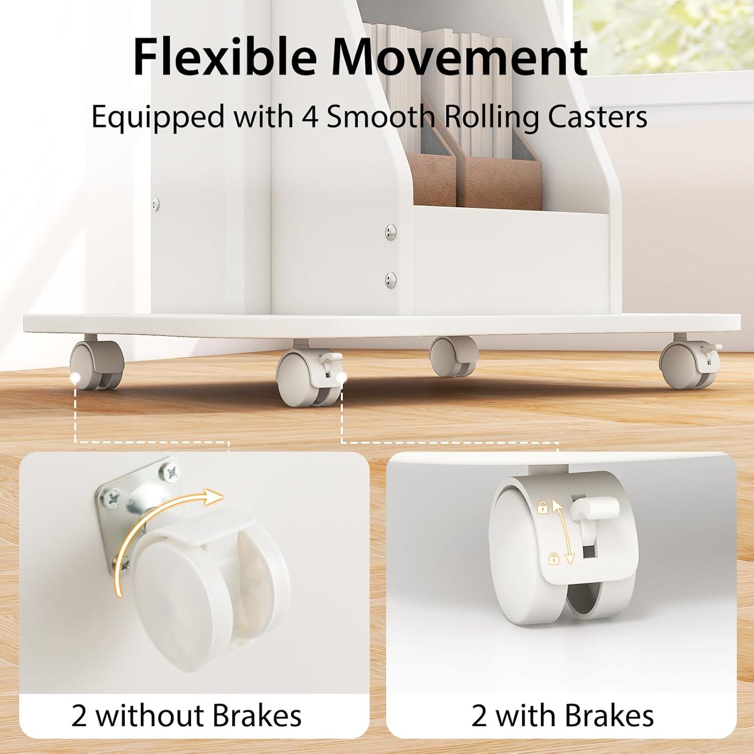 Costway Mobile Podium Stand Height Adjustable Laptop Cart with Storage Compartments Rolling Lectern with Lockable Casters for Classroom Office White