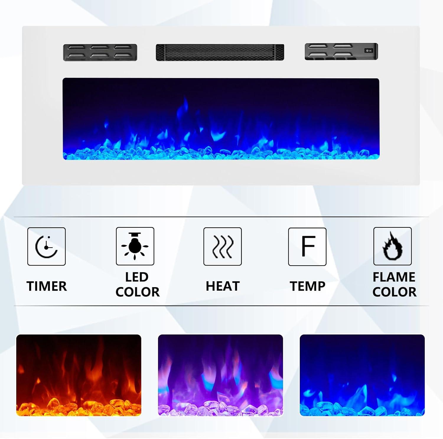 White Gloss Floating TV Stand with Electric Fireplace