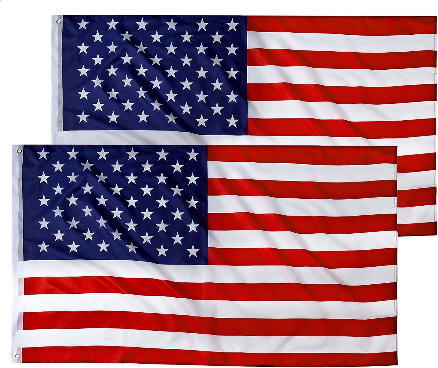 American US Flag 3x5, 2 Pack Vibrant Color & Fade Resistant US Flags for Outside 3x5 ft Flags Double Stitched Long Lasting Polyester with Durable Brass Grommets USA Flag