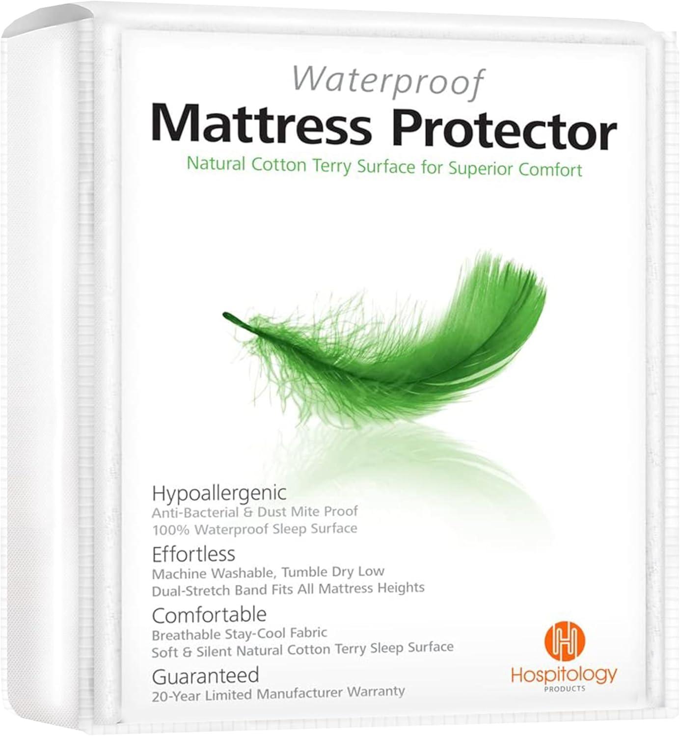Hospitology Waterproof Hypoallergenic Dust Mite Proof Fitted Natural Cotton Mattress Protector