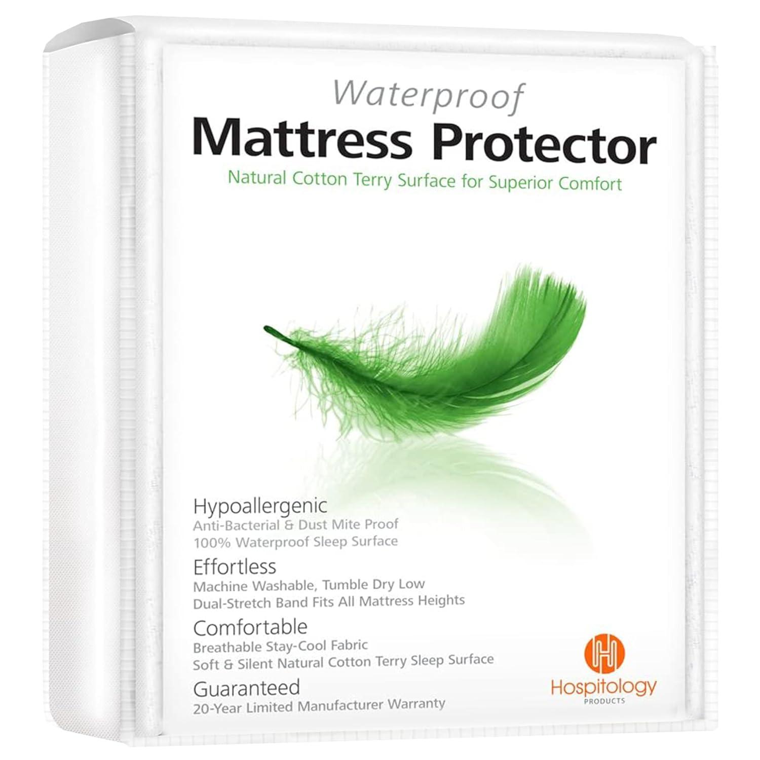 Hospitology Waterproof Hypoallergenic Dust Mite Proof Fitted Natural Cotton Mattress Protector