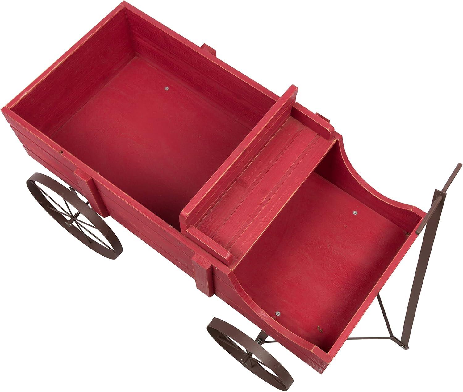 Shine Company Large Cedar Wood Decorative Buckboard Wagon Planter in Red