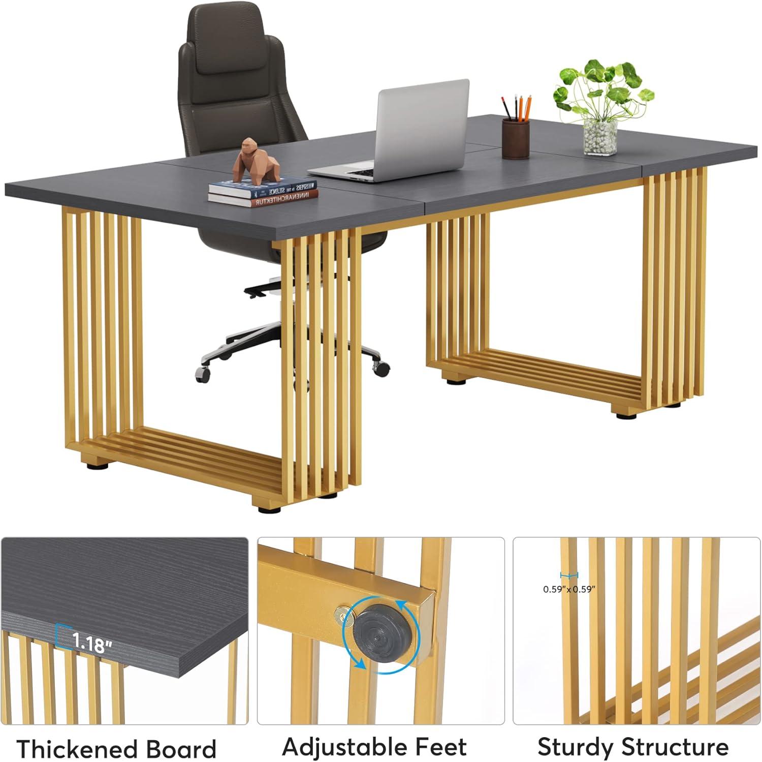 Tribesigns 70.9" Executive Office Desk, Modern Conference Desk with Metal Frame, White Gold