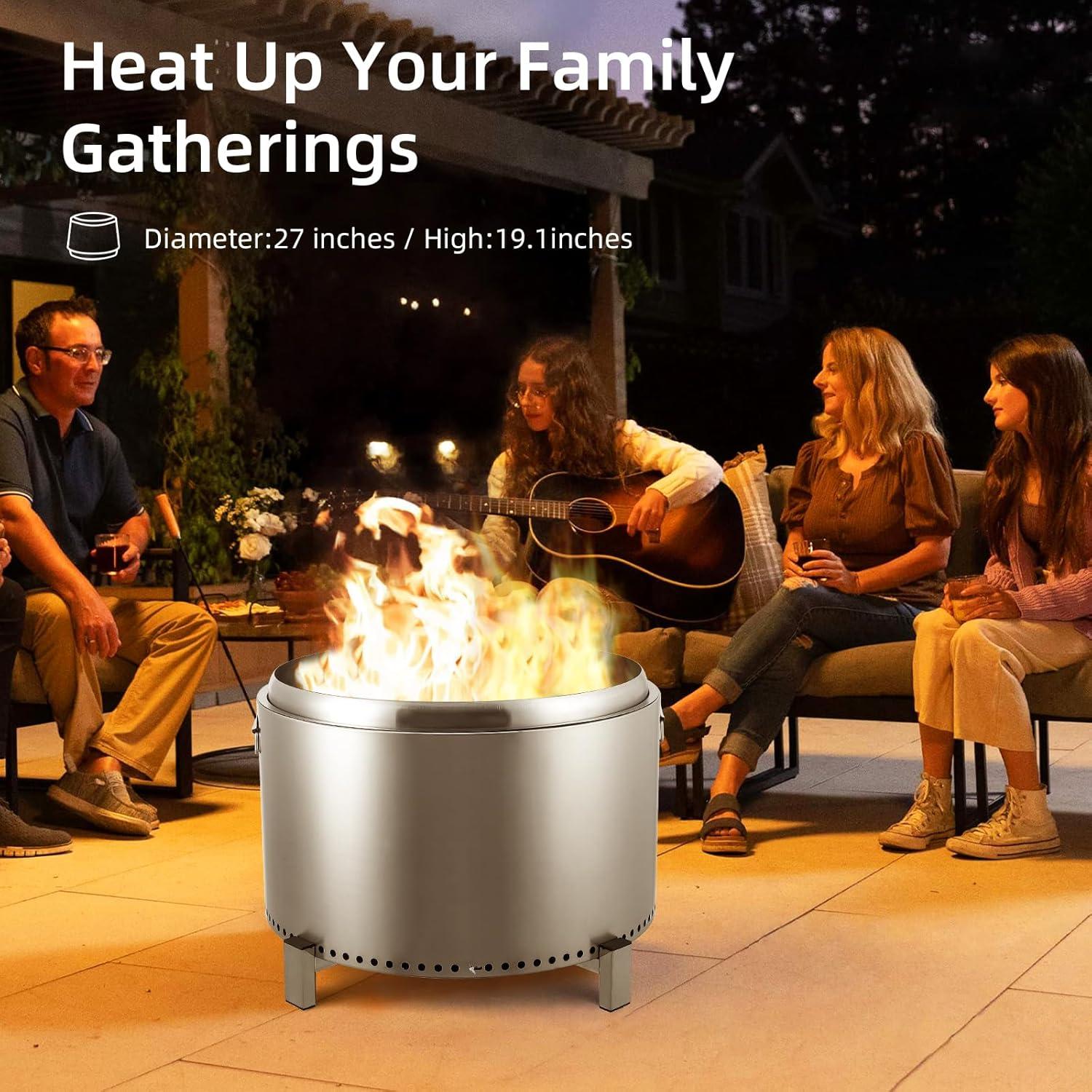 27-Inch Stainless Steel Smokeless Fire Pit with Removable Stand