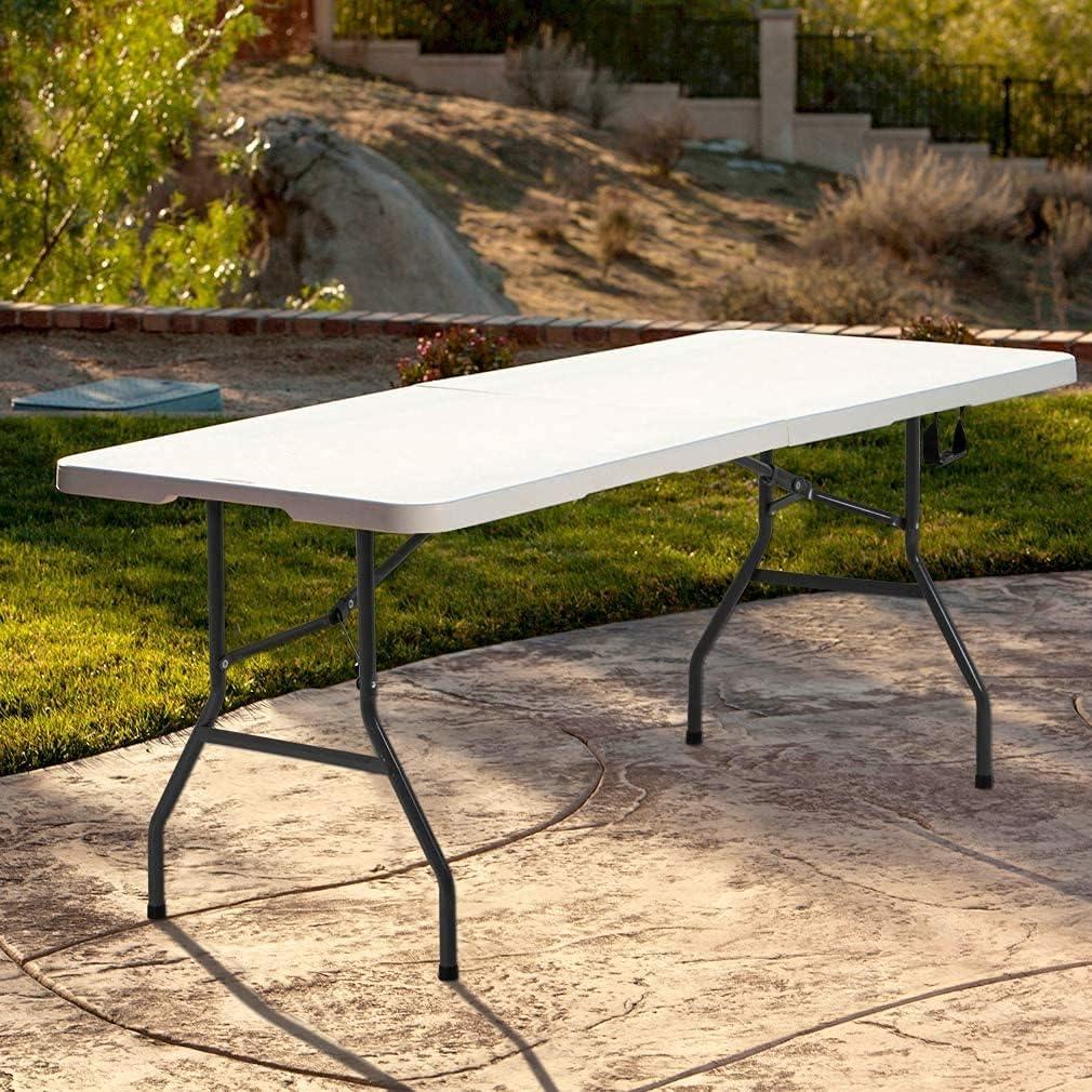 CL.HPAHKL 4 ft Folding Table with 3 Adjustable Height, Small Plastic Foldable Table with Carrying Handle, Portable Camping Table Fold in Half for Indoor Outdoor Camping, Picnic and Party, White