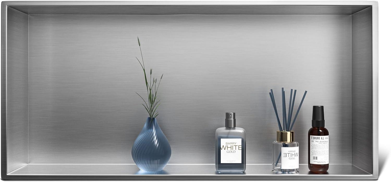 Stainless Steel Shower Niche 24" X 12" Brushed No Tile Needed Niche Shower Recessed Wall Horizontal Niches for Bathroom Storage Over Mount Installation