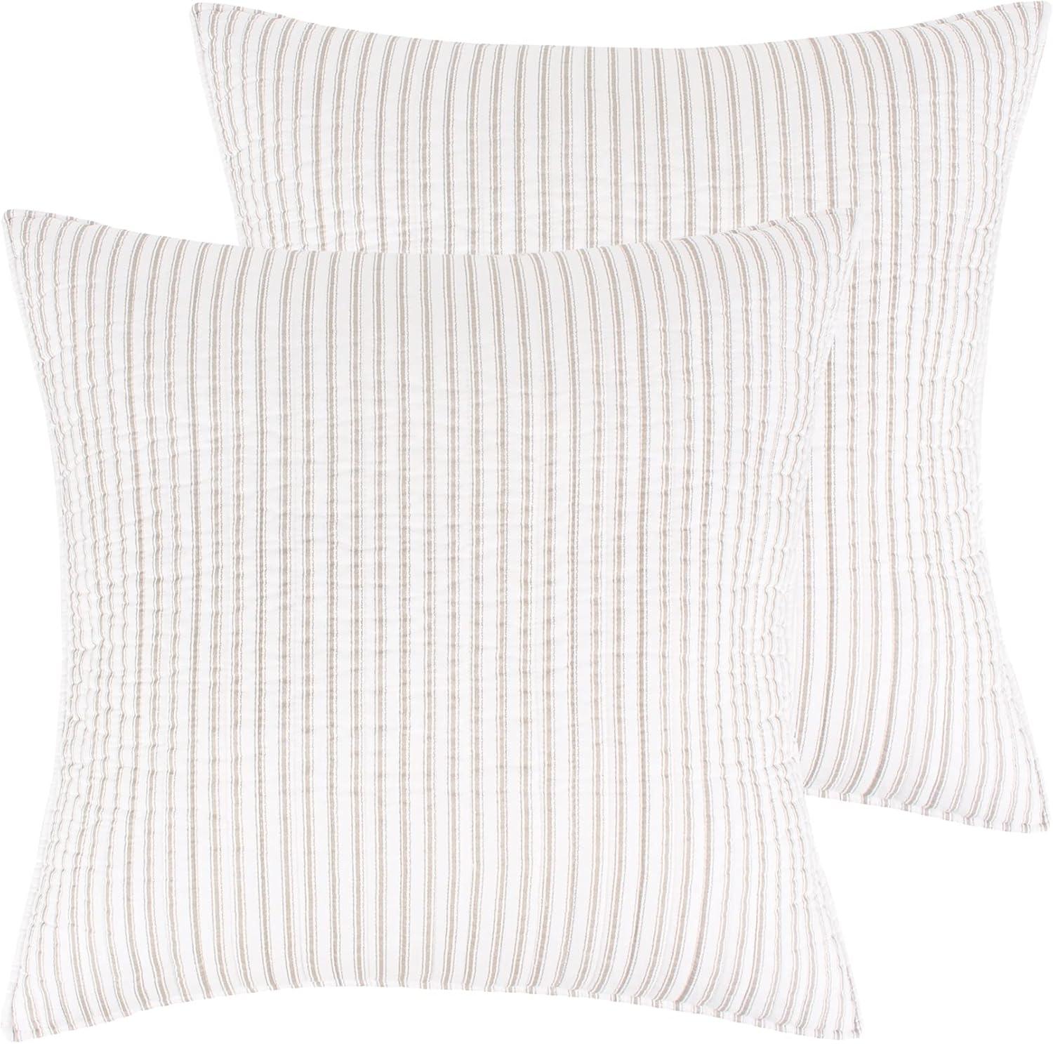 Tobago Stripe Taupe Euro Sham Set - Two Euro Shams - Levtex Home