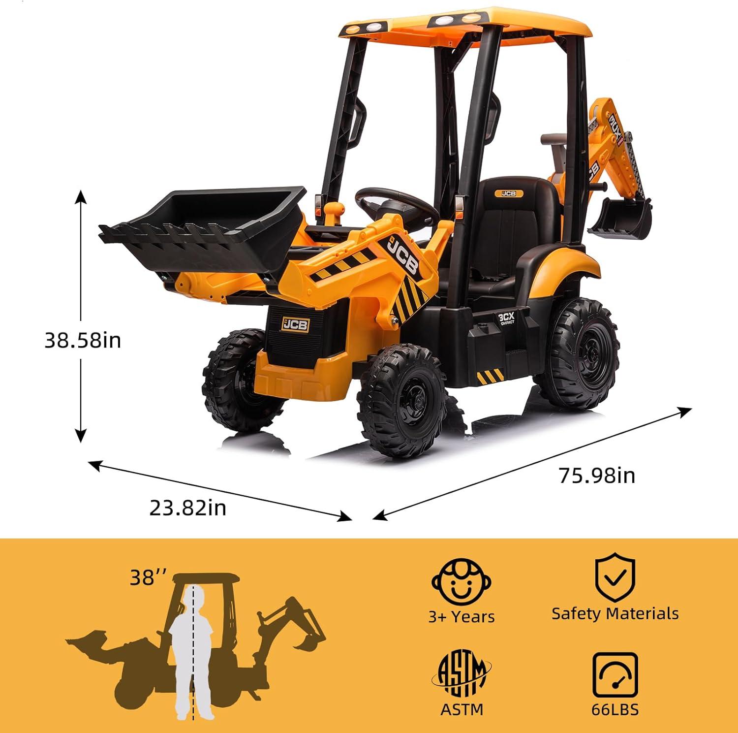 Yellow 12V Kids Ride-On Excavator with Remote Control