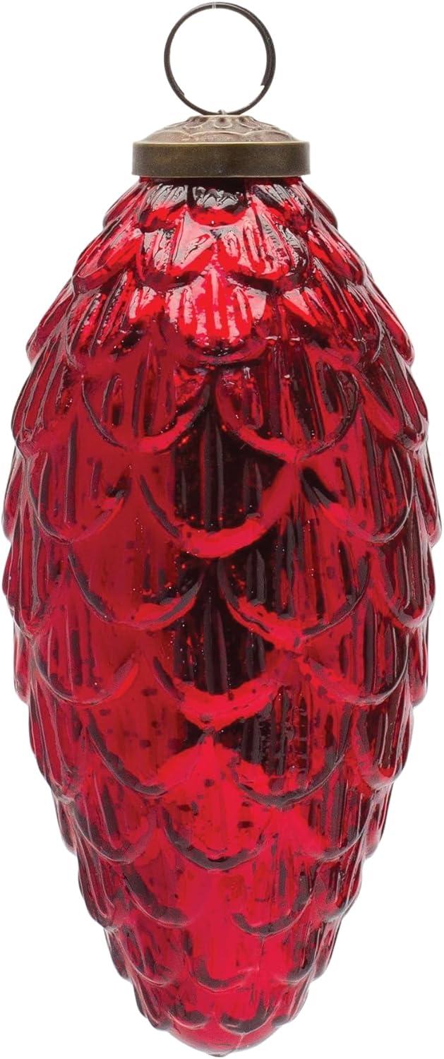 Red Mercury Glass Pinecone Ornaments Set of 6