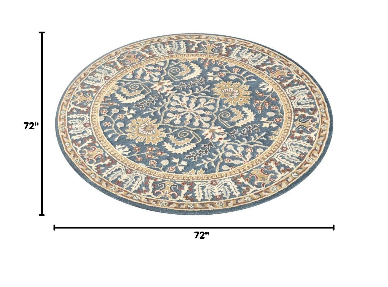 Antiquity AT64 Hand Tufted Area Rug - Dark Blue/Multi - 6' Round - Safavieh.
