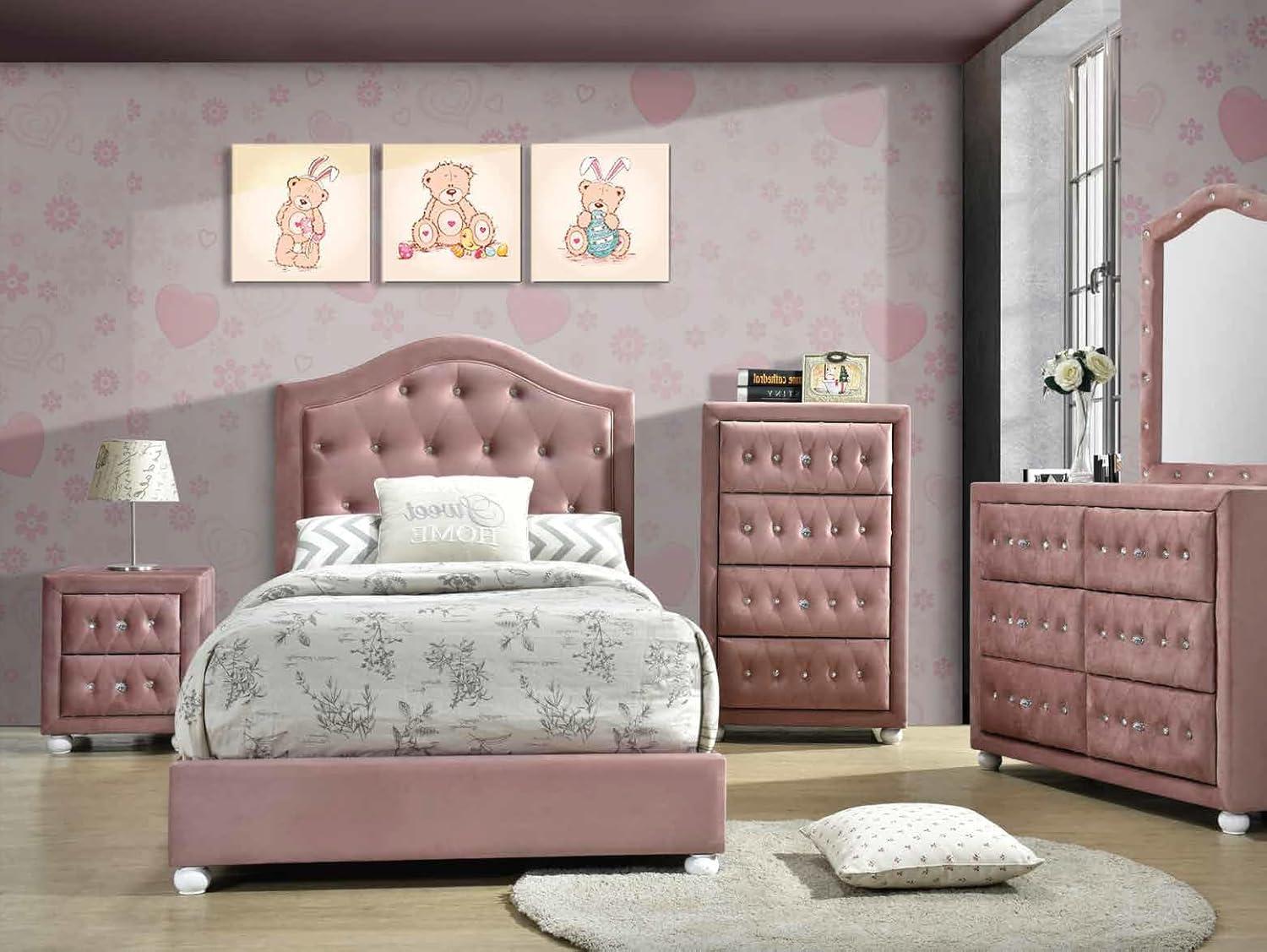 Reggie Pink Twin Upholstered Platform Bed with Storage