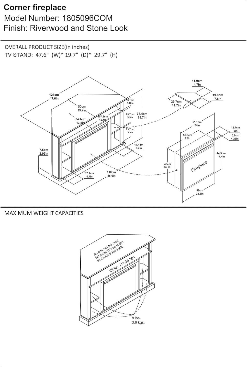 Espresso Corner Fireplace TV Stand with Faux Stone