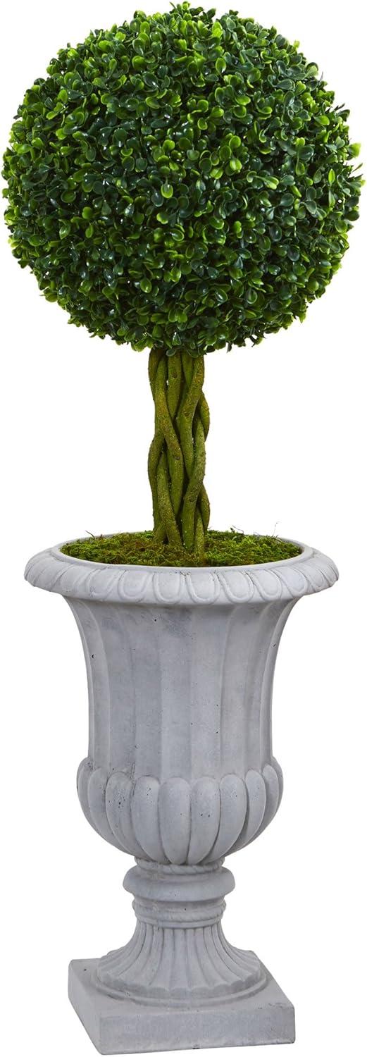 Elegant Silk Boxwood Topiary in Sophisticated Gray Urn, 37"