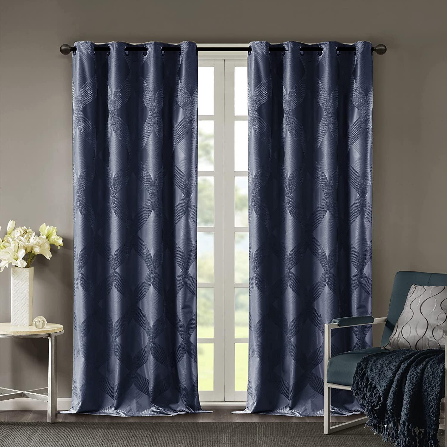 Madison Park Bentley Ogee Knitted Jacquard Geometric Total Blackout Single Curtain Panel