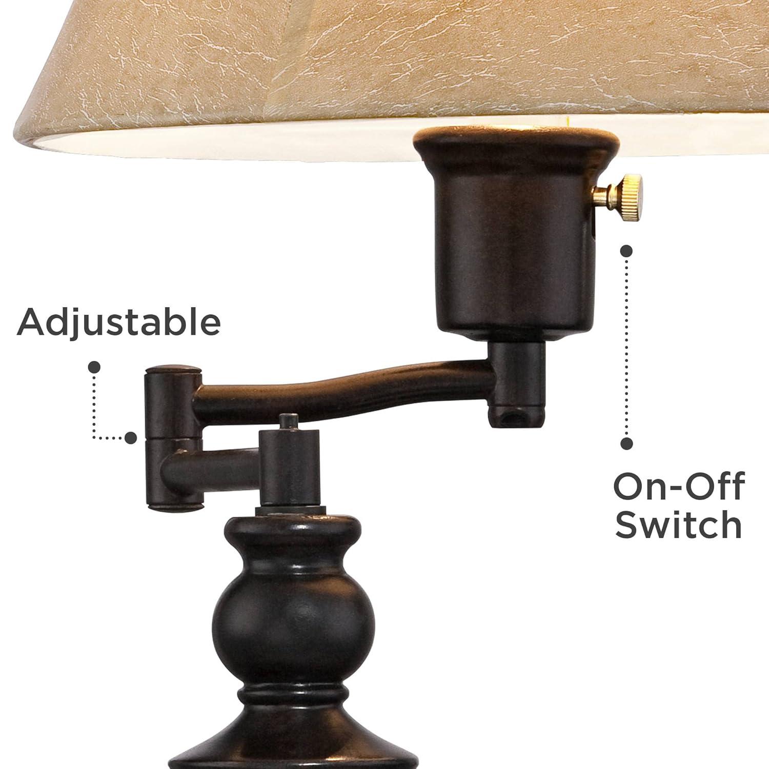 Regency Hill Traditional Desk Table Lamp Swing Arm with Hotel Style USB Charging Port 21.75" High Bronze Metal Faux Leather Bell Shade for Bedroom