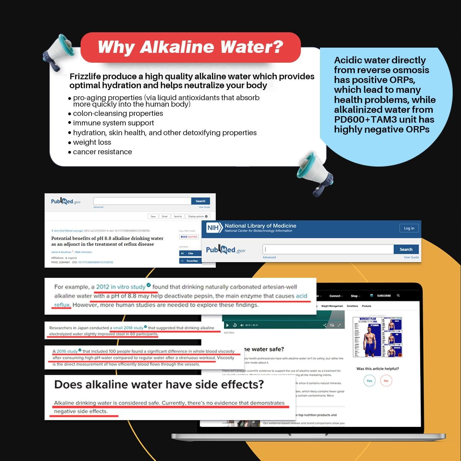 Frizzlife RO Reverse Osmosis Water Filtration System With Alkaline Under Sink - 600 GPD Fast Flow, 1.5:1 Drain Ratio, Tankless -  Compact With Alkaline Remineralization,  PD600-TAM3